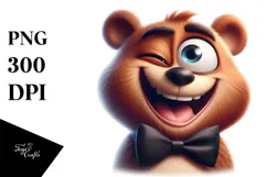 Goofy Cartoon Bear with Bow Tie PNG Product Image 1