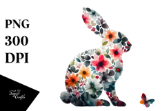 Silhouette Bunny Sitting, Abstract Flower PNG Product Image 1