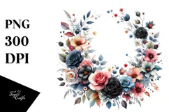 Colorfull Floral Frame with Black Roses PNG Product Image 1