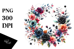 Colorful Floral Black Roses Frame PNG Product Image 1