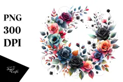 Colorful Floral Black Roses Frame PNG Product Image 1
