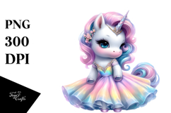 colorful Baby Unicorn with Ballroom Dancer Gown, PNG Product Image 1