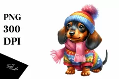 Cute Dachshund with Winter Outfit PNG Product Image 3