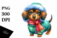 Cute Dachshund with Winter Outfit PNG Product Image 3