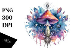 Vibrant Celestial Mushroom Tarot, Watercolor PNG Product Image 1