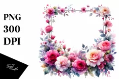 Colorfull Floral Frame with Pink Roses PNG Product Image 3