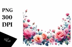 Colorfull Floral Frame with Pink Roses PNG Product Image 1