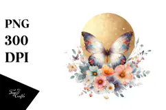 Boho Butterfly of Spring Flowers, Transparent PNG Product Image 1