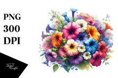 Vibrant Colorful Watercolor Buquet Petunia Product Image 1