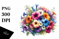 Vibrant Colorful Watercolor Buquet Petunia Product Image 1