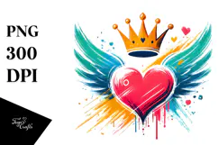 Simple Heart with Wings and Crown PNG Product Image 1