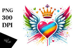 Colorful Heart with Wings and Crown PNG Product Image 1