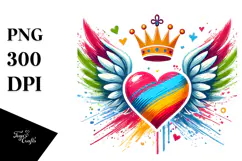 Colorful Heart with Wings and Crown PNG Product Image 1