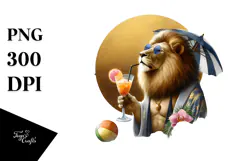 Beachwear Lion Drinking Cocktail PNG Product Image 1