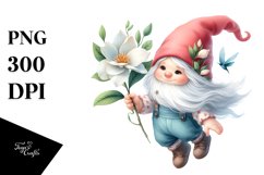 Cute Falling Gardenia Gnome | Watercolor Product Image 1