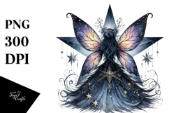 Watercolor Gothic Fairy on Star, PNG Product Image 1