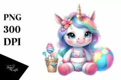Cute Baby Unicorn with Beachwear | Clipart Product Image 1
