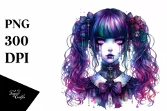Vibrant Gothic Girl Watercolor PNG Product Image 3