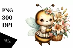 Cute Boho Baby Bee Basket Flowers Clipart Product Image 3
