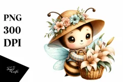 Cute Boho Baby Bee Basket Flowers Clipart Product Image 1