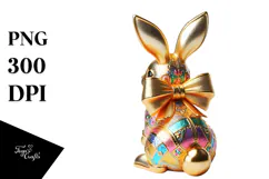 Colorful Bunny with Glittery Bow, Retro PNG Product Image 1