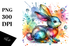 Colorful Bunny on Splashy Background PNG Product Image 1