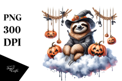 Autumn Sloth with Jack-o&#039;-Lanterns PNG Product Image 1