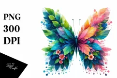 Vibrant Butterfly with Flowers PNG Product Image 1