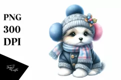 Cute Baby Dog Winter Watercolor Product Image 1