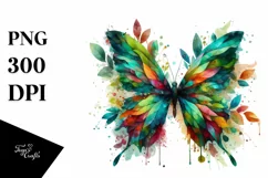 Vibrant Butterfly with Plant Leaves PNG Product Image 3