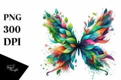 Vibrant Butterfly with Plant Leaves PNG Product Image 1