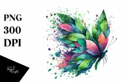Vibrant Butterfly with Plant Leaves PNG Product Image 1