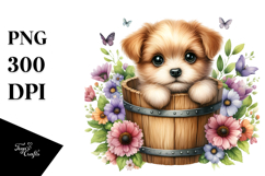 Cute Baby Dog with Flowers PNG Product Image 1