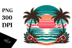 Retro Tropical Sunset Clipart PNG Product Image 1