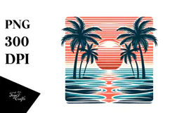 Retro Tropical Sunset Clipart PNG Product Image 1