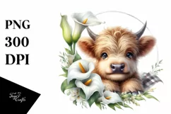 Colorful Highland Cow Calla Lily Floral Frame | Sublimation Product Image 1