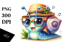 aCute Energetic Singing Snail with Hat and Sunglasses, PNG Product Image 1