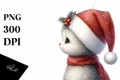 Watercolor Cat with Santa Hat, Transparent PNG Product Image 3