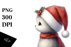 Watercolor Cat with Santa Hat, Transparent PNG Product Image 1