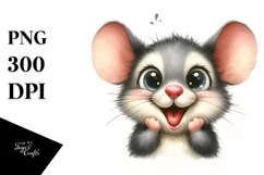 Watercolor Funny Mouse Portrait PNG Product Image 1