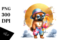 Watercolor Puppy with Funky Beachwear Cocktail PNG Product Image 1