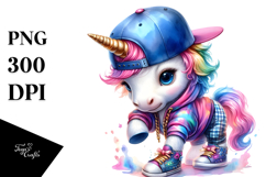 Colorful Baby Unicorn in Hip Hop Dancer's Outfit PNG Product Image 1