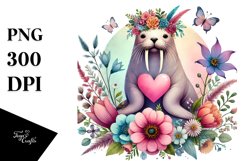 Boho Walrus Holding Heart, PNG Product Image 1