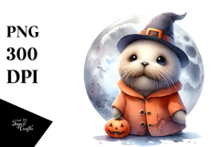 Cute Baby Walrus on Moon, PNG Product Image 1