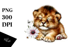 Sleeping Baby Lion on Flower PNG Product Image 1