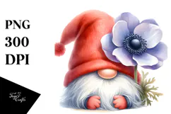 Cute Gnome with Anemone, PNG Product Image 1