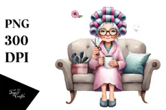 Watercolor Old Lady Sofa Mug | Sublimation | Clipart Product Image 1