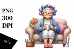 Watercolor Old Lady Sofa Mug | Sublimation | Clipart Product Image 1