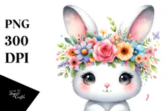 Cartoon Rabbit with Flower Crown PNG Product Image 1