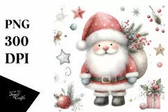 Washed Watercolor Whimsicall Santa PNG Product Image 1